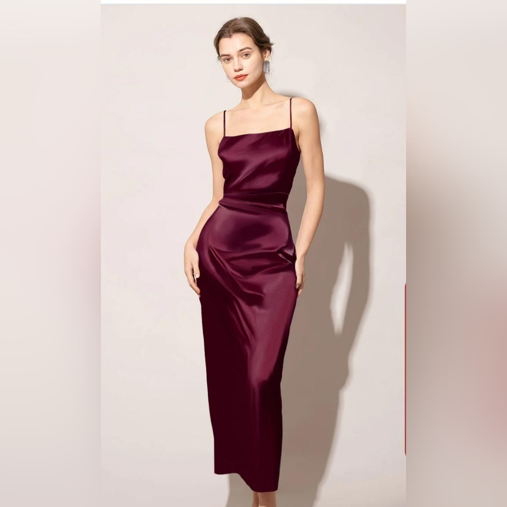 Dark red maxi satin dress